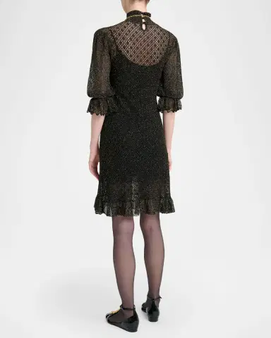 Chloé Turtleneck Metallic Open Knit Puff-Sleeve Dress | Thumbnail 7