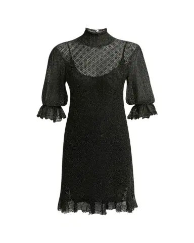 Chloé Turtleneck Metallic Open Knit Puff-Sleeve Dress | Thumbnail 1