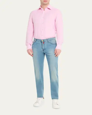 Kiton Men's Solid Linen Button-Down Shirt with Mother-Of-Pearl | Thumbnail 2 Kiton Men's Solid Linen Button-Down Shirt with Mother-Of-Pearl | Thumbnail 2