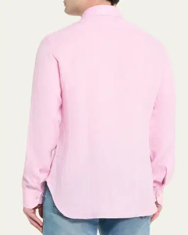 Kiton Men's Solid Linen Button-Down Shirt with Mother-Of-Pearl | Thumbnail 3 Kiton Men's Solid Linen Button-Down Shirt with Mother-Of-Pearl | Thumbnail 3