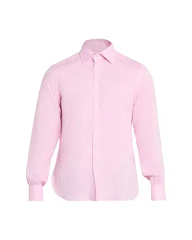 Kiton Men's Solid Linen Button-Down Shirt with Mother-Of-Pearl | Thumbnail 1 Kiton Men's Solid Linen Button-Down Shirt with Mother-Of-Pearl | Thumbnail 1