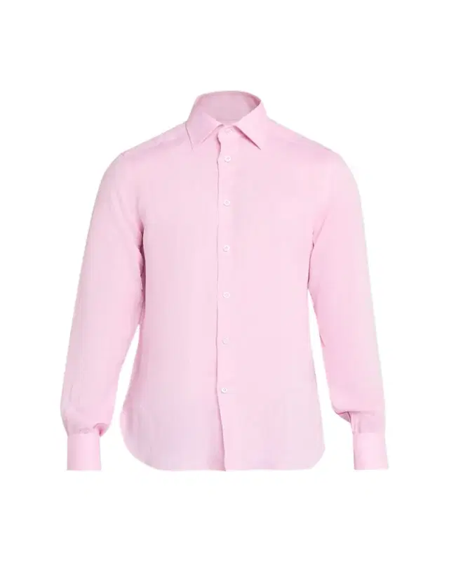 Kiton Men's Solid Linen Button-Down Shirt with Mother-Of-Pearl