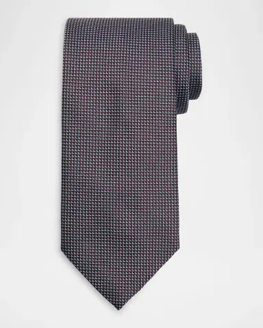 Brioni Men's Micro-Geometric Square Jacquard Silk Tie | Thumbnail 2