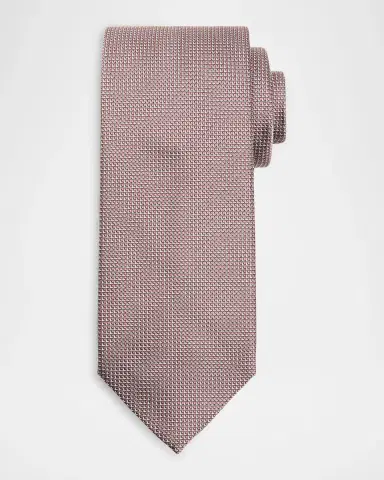 Brioni Men's Micro-Geometric Square Jacquard Silk Tie | Thumbnail 3