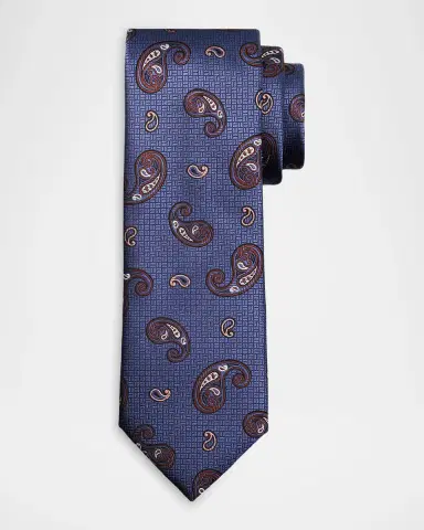 Brioni Men's Micro-Geometric Woven Paisley Silk Tie | Thumbnail 2