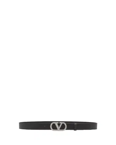Valentino Garavani Crystal VLogo Leather Belt, 30mm | Thumbnail 1