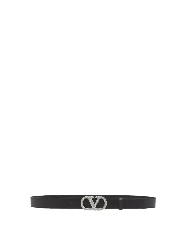 Valentino Garavani Crystal VLogo Leather Belt, 30mm
