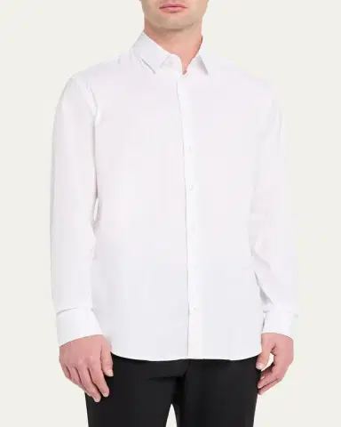 Giorgio Armani Men's Solid Stretch Poplin Sport Shirt | Thumbnail 4