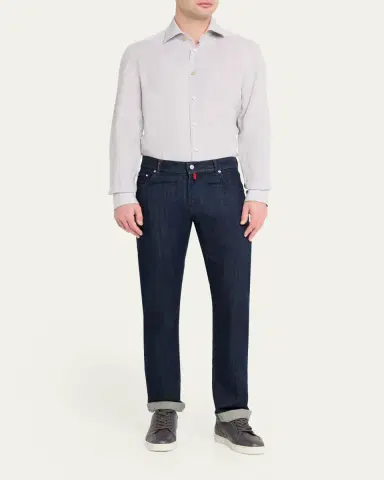 Kiton Men's Solid Linen Button-Down Shirt with Mother-Of-Pearl | Thumbnail 2 Kiton Men's Solid Linen Button-Down Shirt with Mother-Of-Pearl | Thumbnail 2