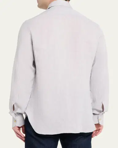 Kiton Men's Solid Linen Button-Down Shirt with Mother-Of-Pearl | Thumbnail 3 Kiton Men's Solid Linen Button-Down Shirt with Mother-Of-Pearl | Thumbnail 3