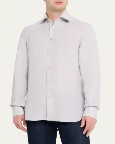 Kiton Men's Solid Linen Button-Down Shirt with Mother-Of-Pearl | Thumbnail 4 Kiton Men's Solid Linen Button-Down Shirt with Mother-Of-Pearl | Thumbnail 4
