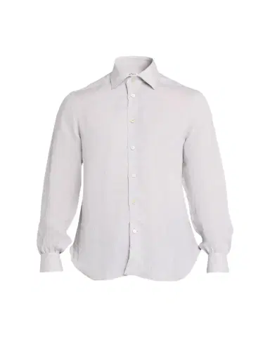 Kiton Men's Solid Linen Button-Down Shirt with Mother-Of-Pearl | Thumbnail 1 Kiton Men's Solid Linen Button-Down Shirt with Mother-Of-Pearl | Thumbnail 1