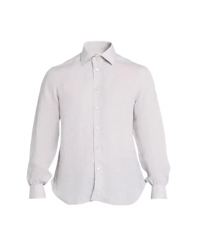 Men's Solid Linen Button-Down Shirt with Mother-Of-Pearl