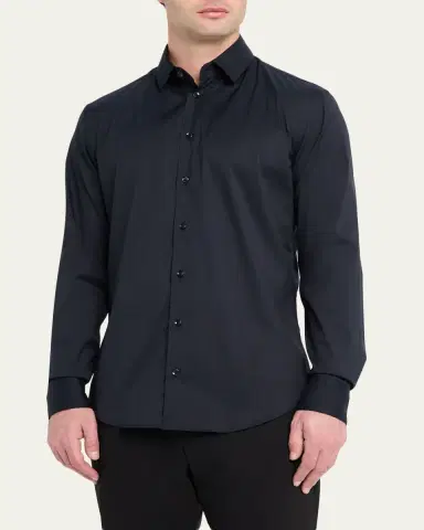Giorgio Armani Men's Solid Stretch Poplin Sport Shirt | Thumbnail 4