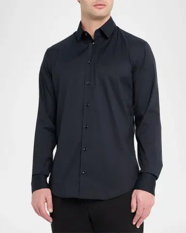 Giorgio Armani Men's Solid Stretch Poplin Sport Shirt | Thumbnail 8