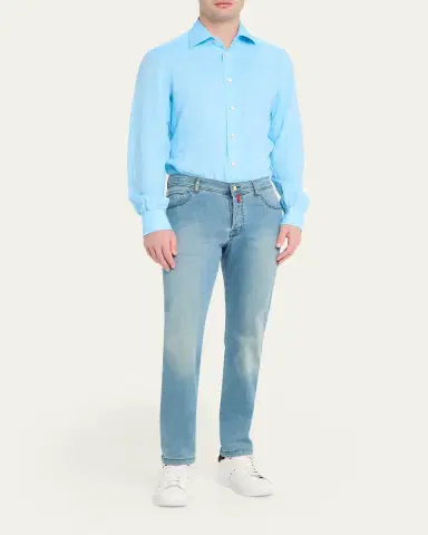 Kiton Men's Solid Linen Button-Down Shirt with Mother-Of-Pearl | Thumbnail 2