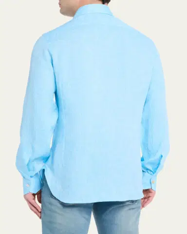 Kiton Men's Solid Linen Button-Down Shirt with Mother-Of-Pearl | Thumbnail 3