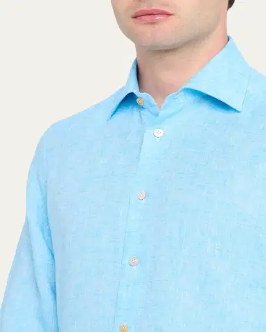 Kiton Men's Solid Linen Button-Down Shirt with Mother-Of-Pearl | Thumbnail 5