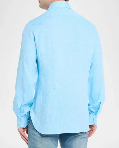 Kiton Men's Solid Linen Button-Down Shirt with Mother-Of-Pearl | Thumbnail 7