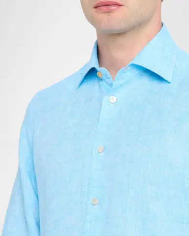 Kiton Men's Solid Linen Button-Down Shirt with Mother-Of-Pearl | Thumbnail 9