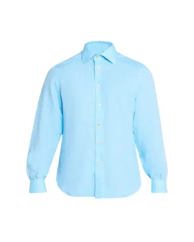 Kiton Men's Solid Linen Button-Down Shirt with Mother-Of-Pearl | Thumbnail 1