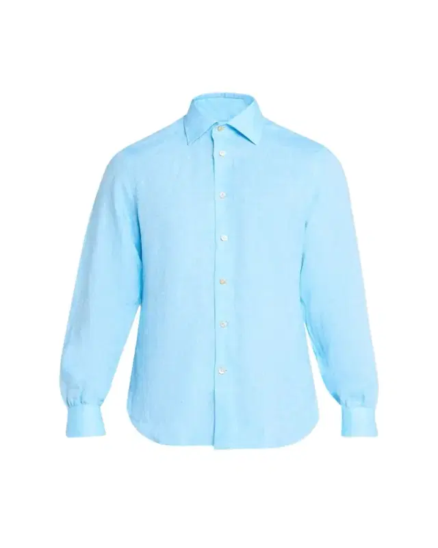 Kiton Men's Solid Linen Button-Down Shirt with Mother-Of-Pearl