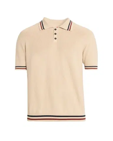 Kiton Men's Double-Stripe Trim Cotton Knit Polo Shirt | Thumbnail 1