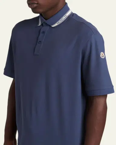 Moncler Men's Stripe-Trim Cotton Pique Polo Shirt | Thumbnail 5 Moncler Men's Stripe-Trim Cotton Pique Polo Shirt | Thumbnail 5