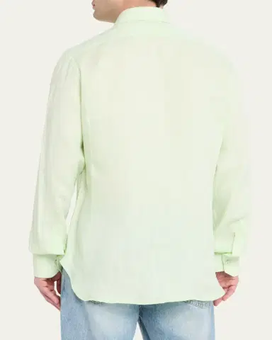 Kiton Men's Solid Linen Button-Down Shirt with Mother-Of-Pearl | Thumbnail 3 Kiton Men's Solid Linen Button-Down Shirt with Mother-Of-Pearl | Thumbnail 3
