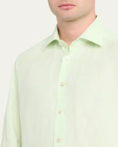 Kiton Men's Solid Linen Button-Down Shirt with Mother-Of-Pearl | Thumbnail 5 Kiton Men's Solid Linen Button-Down Shirt with Mother-Of-Pearl | Thumbnail 5