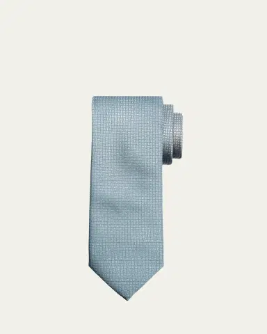 Brioni Men's Micro-Geometric Square Jacquard Silk Tie | Thumbnail 2