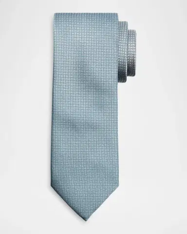 Brioni Men's Micro-Geometric Square Jacquard Silk Tie | Thumbnail 3