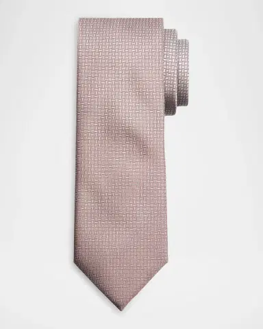 Brioni Men's Micro-Geometric Square Jacquard Silk Tie | Thumbnail 4