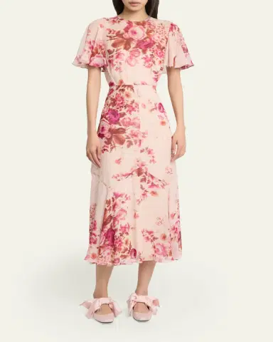 Erdem Floral-Print Silk Voile Midi Dress | Thumbnail 2 Erdem Floral-Print Silk Voile Midi Dress | Thumbnail 2