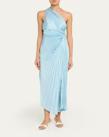 A.L.C. Lara Pleated One-Shoulder Satin Midi Dress | Thumbnail 2 A.L.C. Lara Pleated One-Shoulder Satin Midi Dress | Thumbnail 2