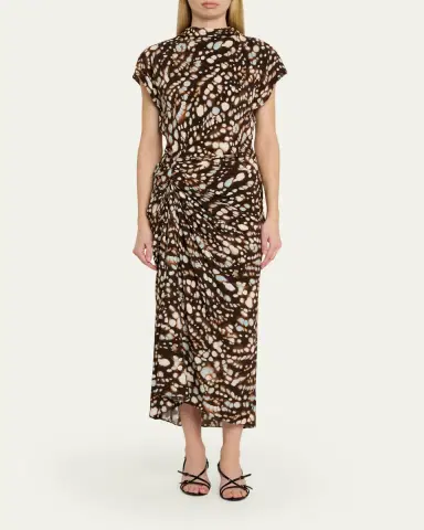 A.L.C. Alma Ruched Viscose Twill Midi Dress | Thumbnail 2