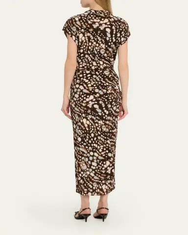 A.L.C. Alma Ruched Viscose Twill Midi Dress | Thumbnail 3