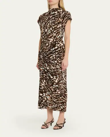 A.L.C. Alma Ruched Viscose Twill Midi Dress | Thumbnail 4