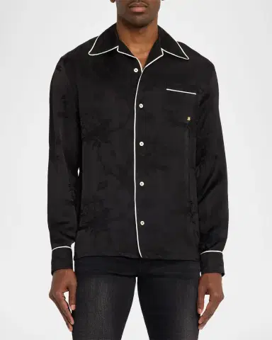 Amiri Men's Viscose Floral Jacquard Button-Down Shirt | Thumbnail 8