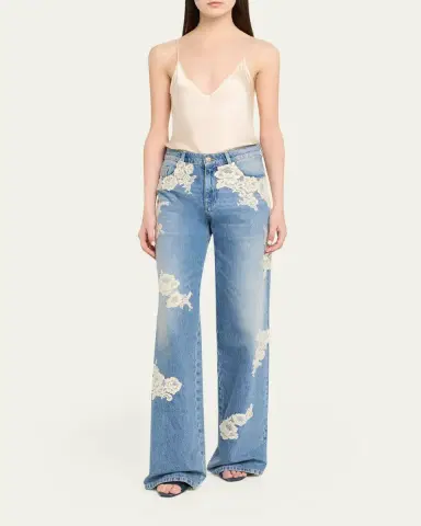 LoveShackFancy Bambie Lace Applique Jeans | Thumbnail 2