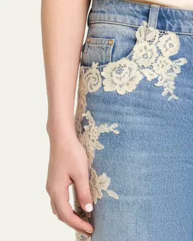 LoveShackFancy Bambie Lace Applique Jeans | Thumbnail 5