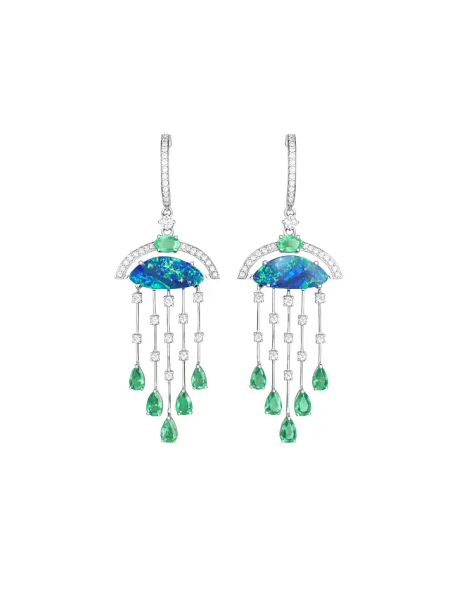 Wish Fine Jewelry 3.47ct Diamond Emerald 18K Gold Statement Earrings