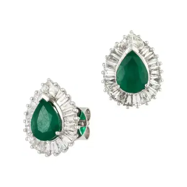 Wish Fine Jewelry 3.56cts Emerald Diamond 18K Gold Teardrop Stud Earrings | Thumbnail 2