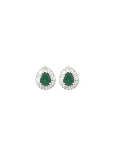 Wish Fine Jewelry 3.56cts Emerald Diamond 18K Gold Teardrop Stud Earrings | Thumbnail 1