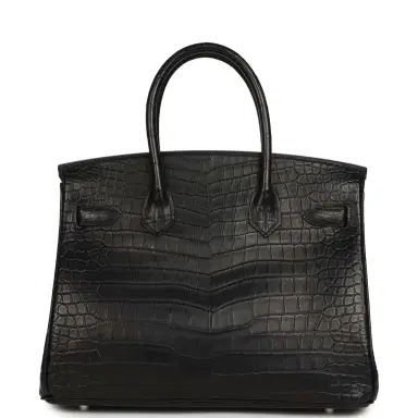 HERMÈS Hermes Birkin 30 Black Matte Porosus Crocodile Palladium Hardware | Thumbnail 4 HERMÈS Hermes Birkin 30 Black Matte Porosus Crocodile Palladium Hardware | Thumbnail 4