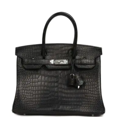 HERMÈS Hermes Birkin 30 Black Matte Porosus Crocodile Palladium Hardware | Thumbnail 1 HERMÈS Hermes Birkin 30 Black Matte Porosus Crocodile Palladium Hardware | Thumbnail 1