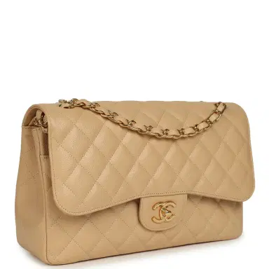Chanel Pre-owned Chanel Jumbo Classic Double Flap Bag Light Beige Caviar Gold Hardware | Thumbnail 2