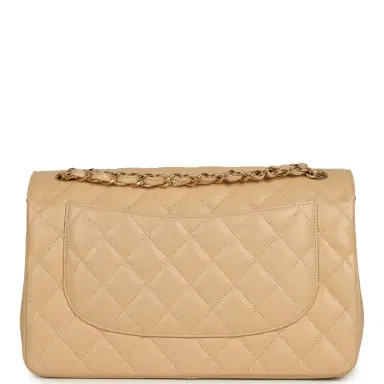Chanel Pre-owned Chanel Jumbo Classic Double Flap Bag Light Beige Caviar Gold Hardware | Thumbnail 4