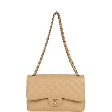 Chanel Pre-owned Chanel Jumbo Classic Double Flap Bag Light Beige Caviar Gold Hardware | Thumbnail 7