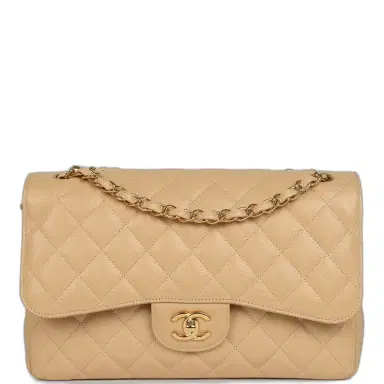 Chanel Pre-owned Chanel Jumbo Classic Double Flap Bag Light Beige Caviar Gold Hardware | Thumbnail 1